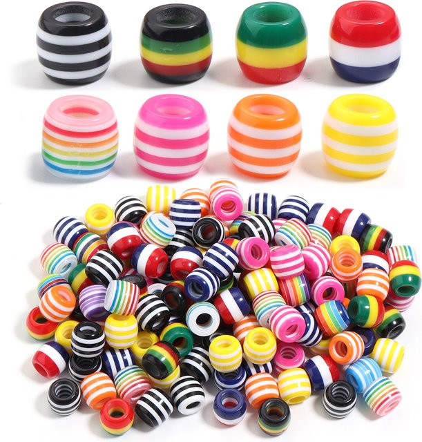 Perlen Barrel Form, Regenbogen Farbe Streifen, Harz, 10x12mm, Unisex - Bild 1