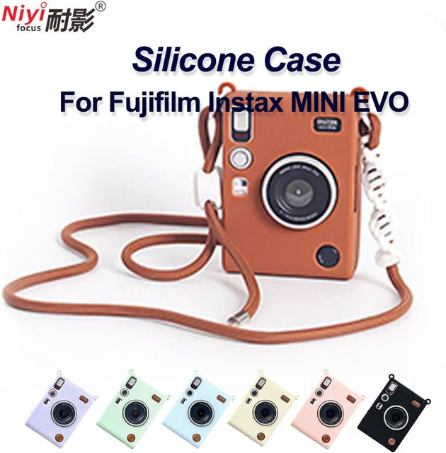 Fujifilm Instax MINI EVO Kamera-Schutzhülle aus weichem Silikon in Schwarz inklusive Schultergurt, staubdicht und wasserdicht - Bild 1