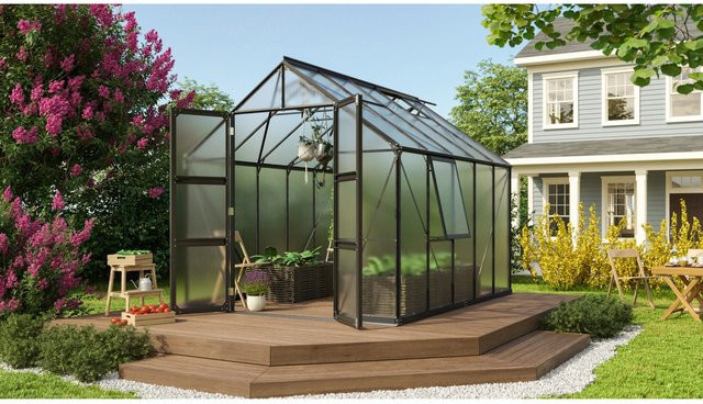 Vitavia Gewächshaus Olymp 8300 HKP mit Vorzugsset in Schwarz mit Polycarbonat-Verglasung und Satteldach - Bild 1