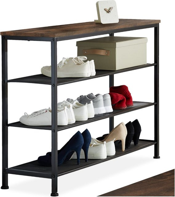 tectake Schuhregal im Industrial Style aus Stahl und MDF in Braun, B/T/H: 100 x 30,5 x 72,5 cm - Bild 1