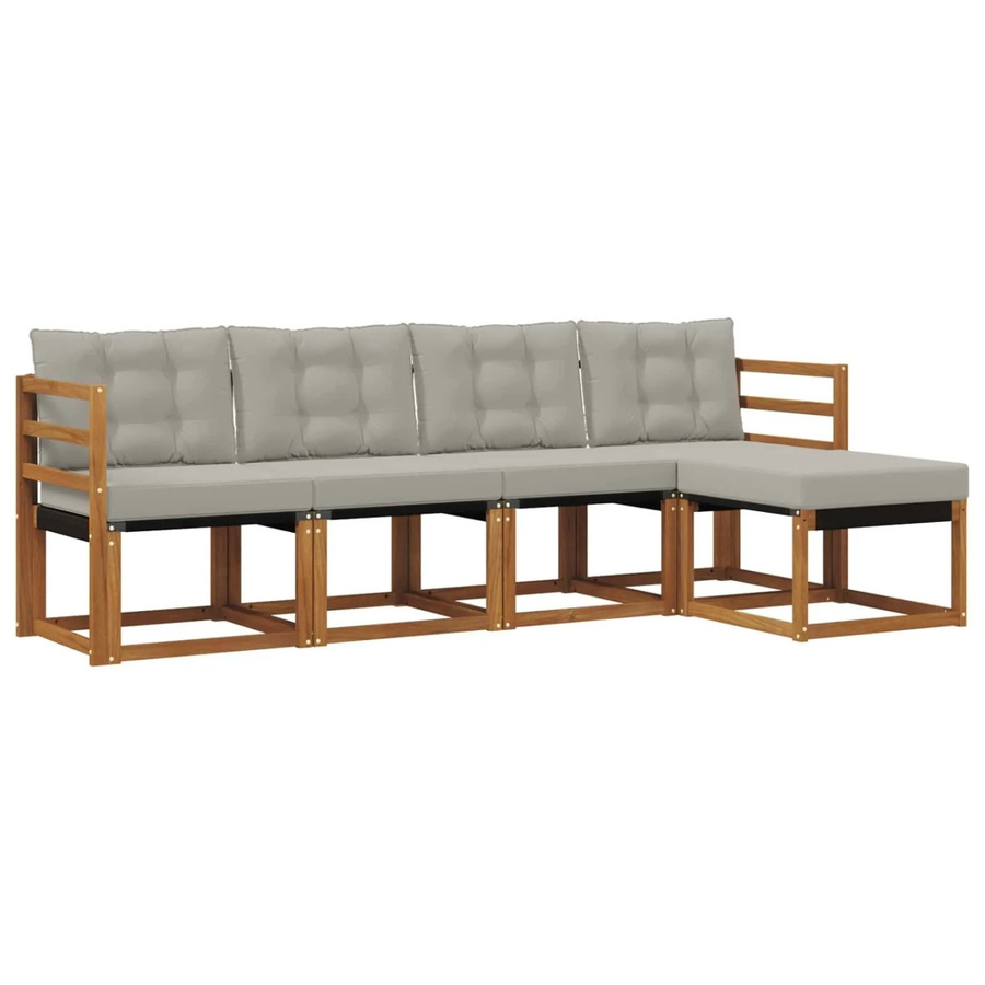 vidaXL Outdoor-Sofagarnitur 5-teilig aus Akazienholz und Textilene in Natur und Grau mit Kissen - Bild 2