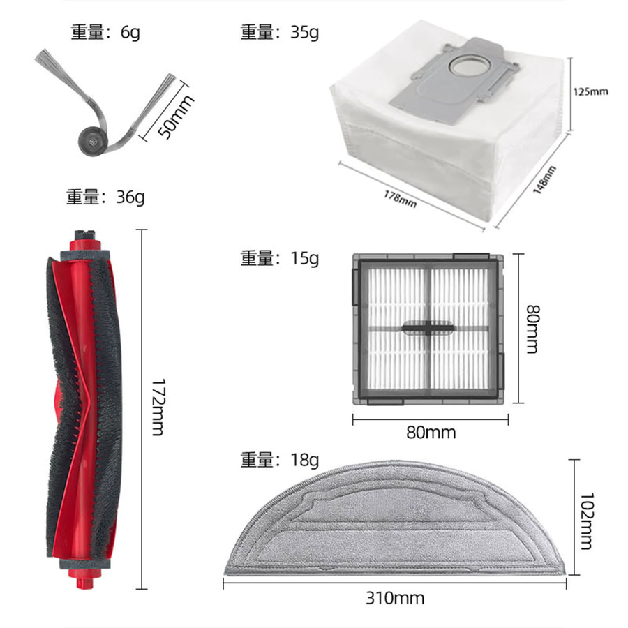 Roborock Zubehör Set für Roboterstaubsauger mit Hauptbürste, Seitenbürste, Mopp, Staubbeutel und Filter für Q10 S5, Q10 S5+, Q10 VF und Q10 PF - Bild 3