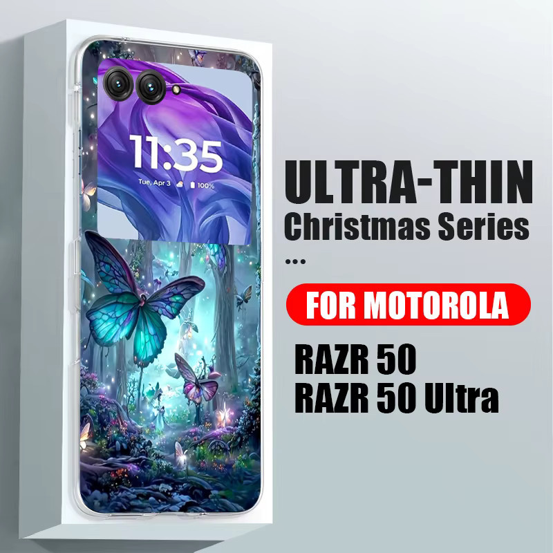 Stoßfeste Handyhülle mit blauem Schmetterlingsmuster für Motorola Razr 50 40 Ultra 70 60 50 Ultra, transparente Klapphülle aus hartem PC - Bild 2