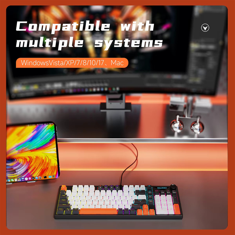 Ajazz NK98 Kabelgebundene Mechanische Gaming-Tastatur mit 98-Tasten-Layout und Hot-Swap-Funktion in Multicolour - Bild 5