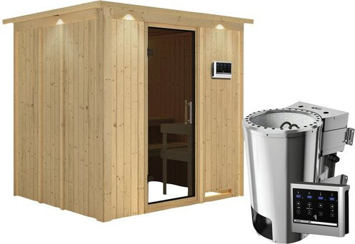 Karibu Sauna Olai für 3 Personen mit 3.6 kW Saunaofen und externer Steuerung, beige - Bild 1