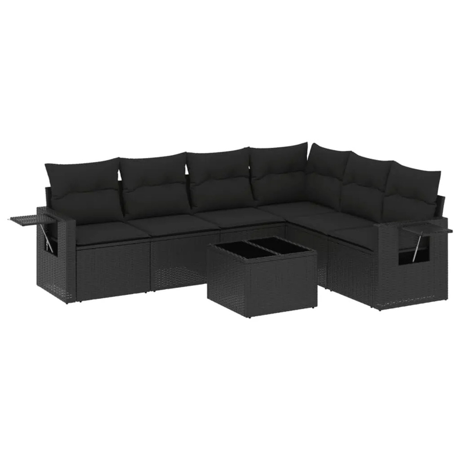 vidaXL 7-tlg Garten-Sofagarnitur aus Poly-Rattan mit Kissen in Schwarz - Bild 2