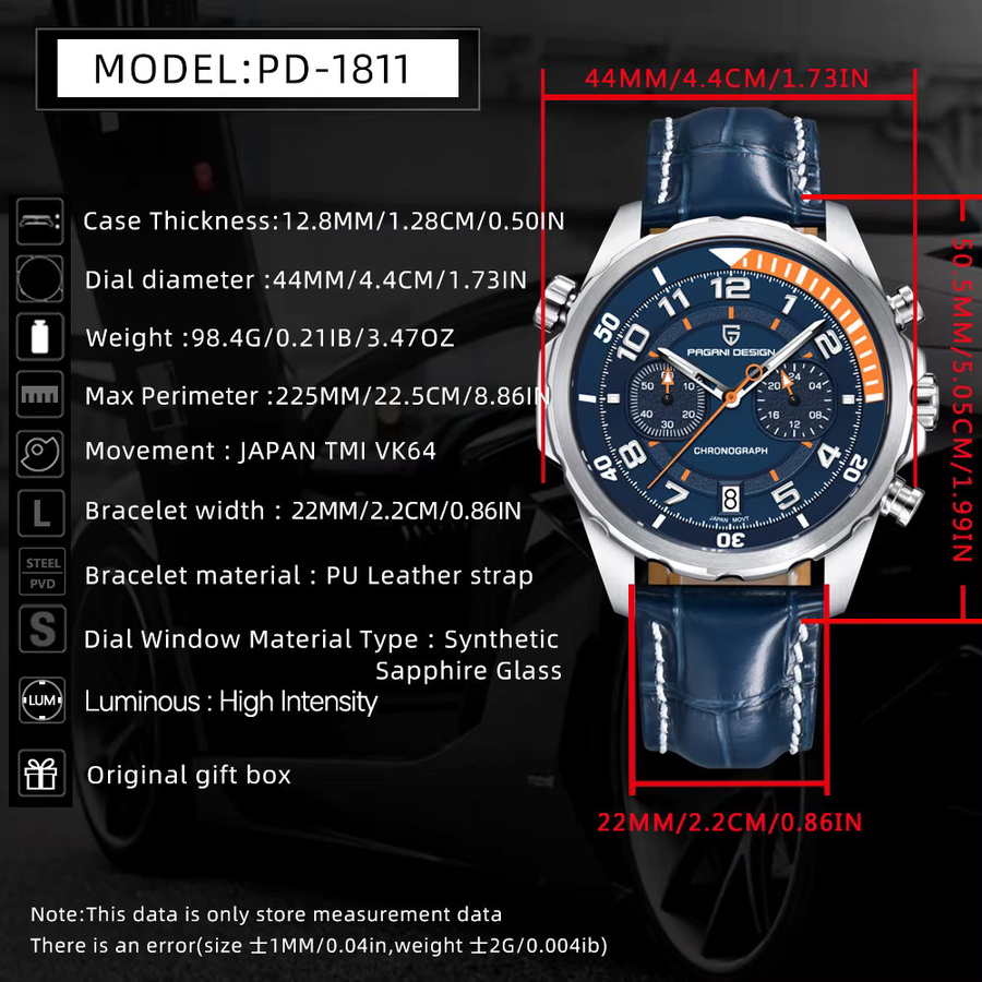 PAGANI DESIGN Chronograph, Quarz, Edelstahl, Saphirglas, Leder, Herren, Grün - Bild 5