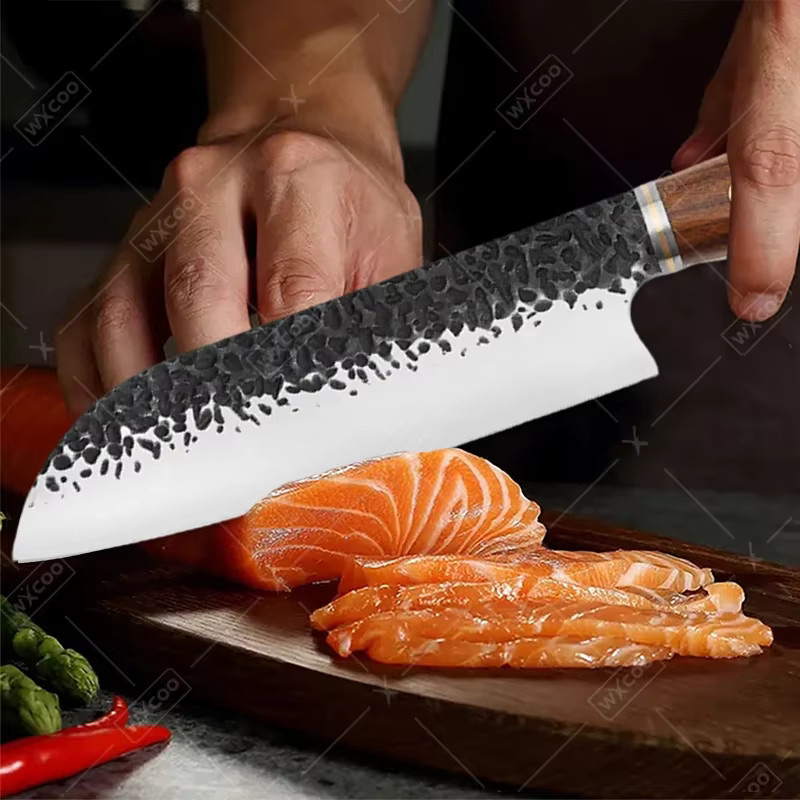 WXCOO Handgeschmiedetes Santoku-Messer mit Holzgriff in Silber - Bild 3
