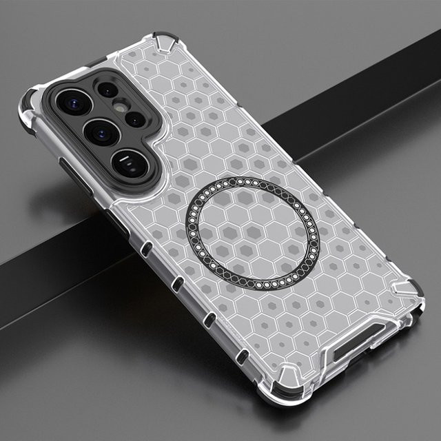 Magnetische Kristall Honeycomb Hülle für Samsung Galaxy S26 Ultra, S26 Plus und S26 in Transparent mit MagSafe Kompatibilität und stoßfestem Luftkissen - Bild 1