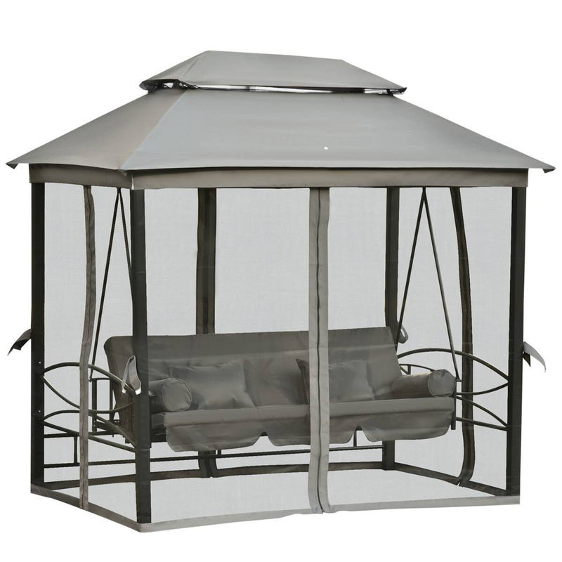 Outsunny Hollywoodschaukel grau aus pulverbeschichtetem Stahl mit Sonnen canopy und Kissen, wandelbar zum Bett, B/H/L: 172 x 248 x 256 cm - Bild 2