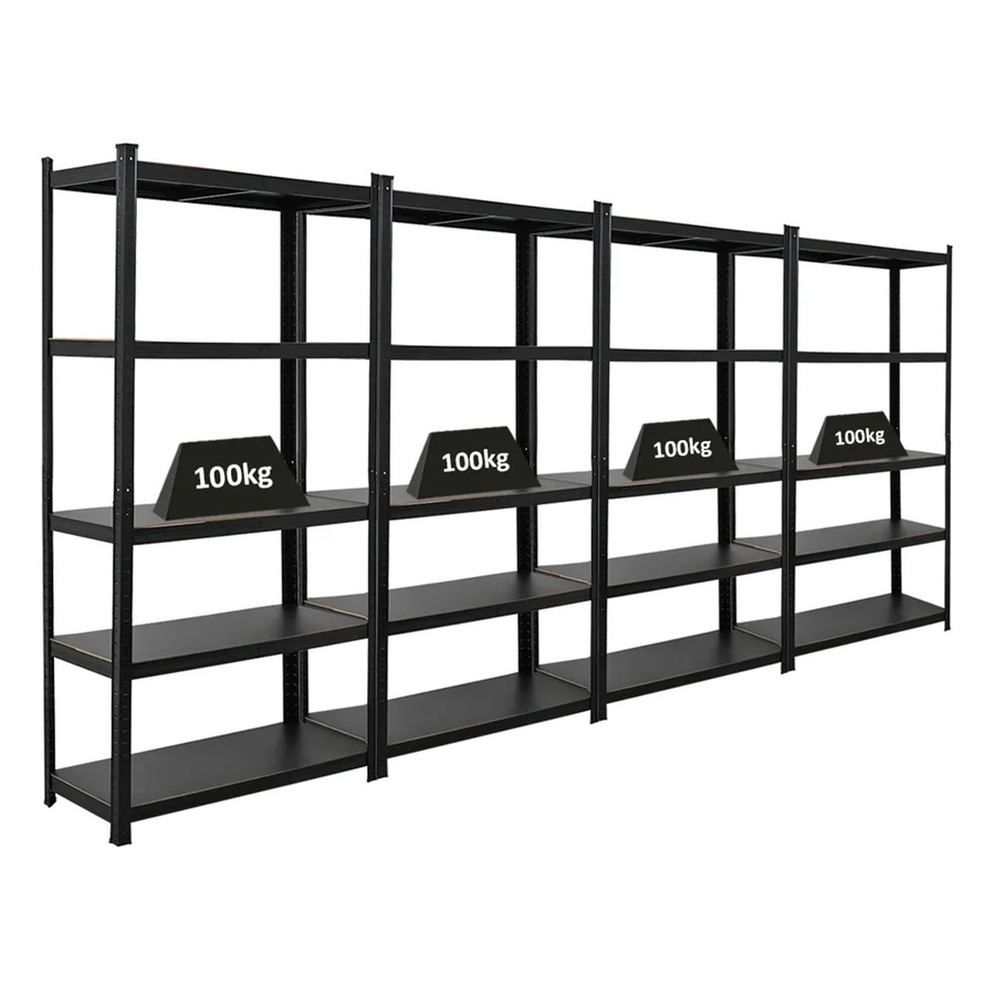PROREGAL All Black Series Ragnar Schwerlastregal 4er Set, Matt Schwarz, H x B x T: 180 x 90 x 40 cm, Fachlast 100 kg - Bild 2