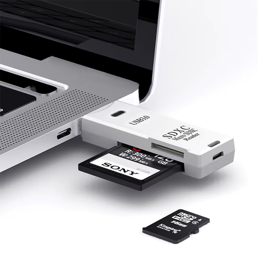 KAFNHCKA 2-in-1 Multifunktionaler USB-Kartenleser für SD und TF Speicherkarten in Weiß - Bild 3