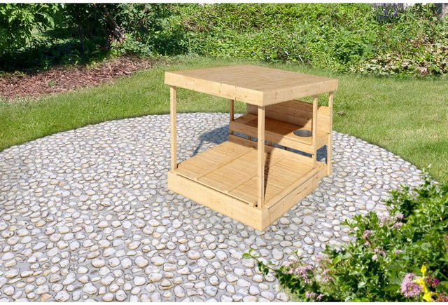 Karibu Sandkasten Max aus Nordischer Fichte in Braun, B/H/T: 111,5 x 122,5 x 135,5 cm - Bild 3