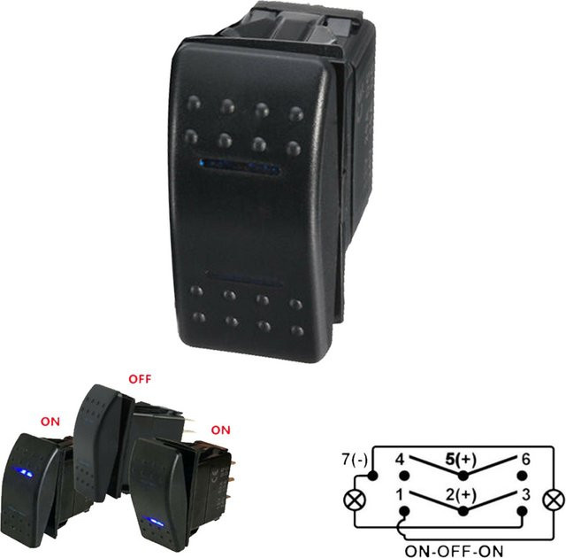 NIGHTKIST Universal 7-Pin DPDT Wippschalter mit 2 LEDs für Auto, LKW und Marine, 12V/24V, Schwarz - Bild 1