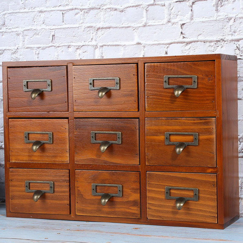 Neoglint Vintage Holz Desktop Storage Box in Braun mit mehreren Schubladen für Schmuck und Zubehör - Bild 6