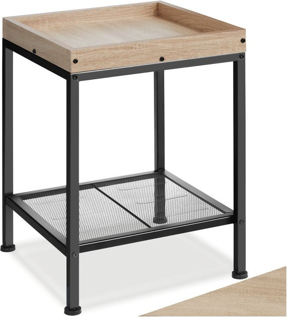tectake Beistelltisch Rochester Industrial Style aus Stahl und MDF in Schwarz und Eiche Sonoma, B/T/H: 41,5 x 41 x 56 cm - Bild 1