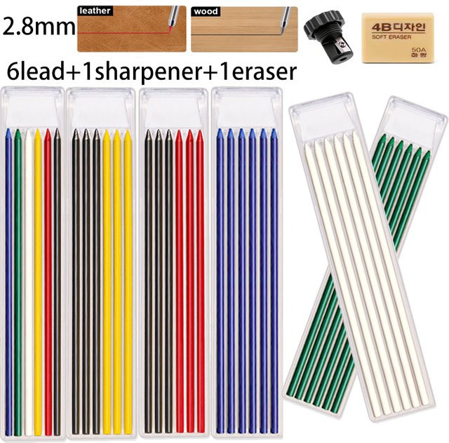 MROOFUL Ersatzstiftsatz für Holzbearbeitungsstifte mit Anspitzer und Radiergummi, 2,8 mm, Multicolor - Bild 1