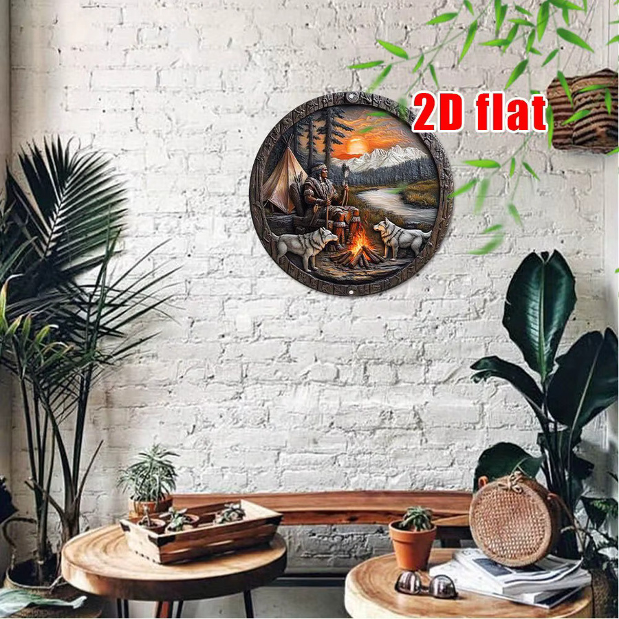 CIFBUY Aluminium-Wandkunst Metallschild Indische Landschaft mit Lagerfeuer in Mehrfarbig, Rustikale Dekoration für Zuhause und Garten - Bild 2