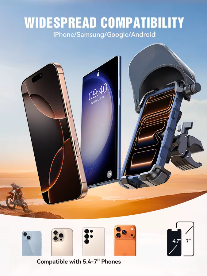 Joyroom Universeller Fahrrad-Handyhalter mit Sonnenschutz für iPhone und Samsung, MTB-Bike-Motorrad-Ständer, Schwarz - Bild 5