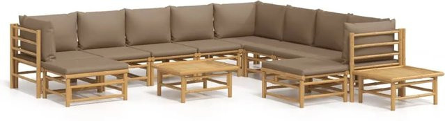 vidaXL 12-tlg Garten-Lounge-Set aus Bambus mit Kissen in Taupe und Braun - Bild 1