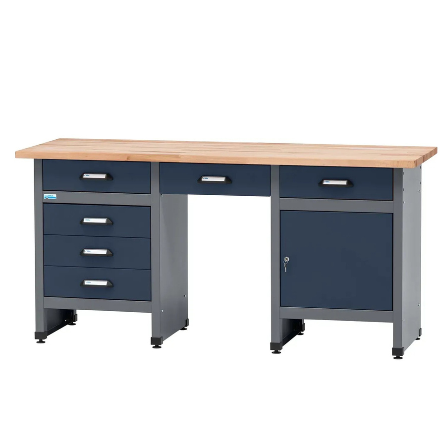 Küpper Werkbank-Komplett-Set Dunkelblau mit Vollbuchenplatte und Stahlblech, B: 170 cm, H: 84 cm, T: 60 cm - Bild 2