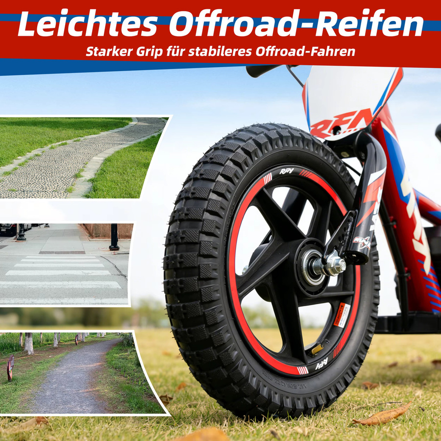 Sinaopus 12-Zoll Kinder-E-Motorrad in Mehrfarbig – 24V 64,2Wh 100W All-Terrain Elektro-Dirtbike für Jungen und Mädchen mit 13 km/h Geschwindigkeitsbegrenzung für Kinder ab 3 Jahren - Bild 4