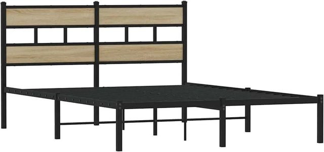 vidaXL Metallbett in Sonoma-Eiche und Schwarz ohne Matratze, B/T/H: 140 x 190 x 91,5 cm - Bild 1