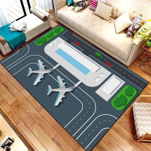 Rutschfester Spielteppich mit Flugzeuglandebahn und Terminalgebäude Muster von Lodestar, B/B: 60 x 40 cm, Mehrfarbig - Bild 1