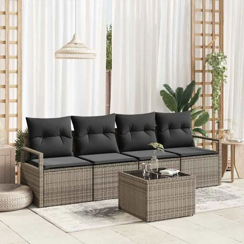 Vidaxl Garten-Sofa-Set aus Polyrattan in Grau, 5-teilige Loungemöbel-Garnitur, B/T/H: 55 x 55 x 37 cm - Bild 1