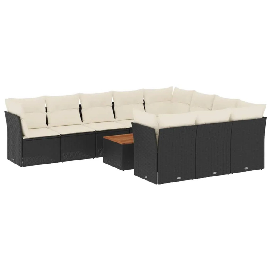 vidaXL 11-teilige Garten-Sofagarnitur aus Poly-Rattan und Akazienholz in Schwarz-Creme mit Kissen - Bild 2
