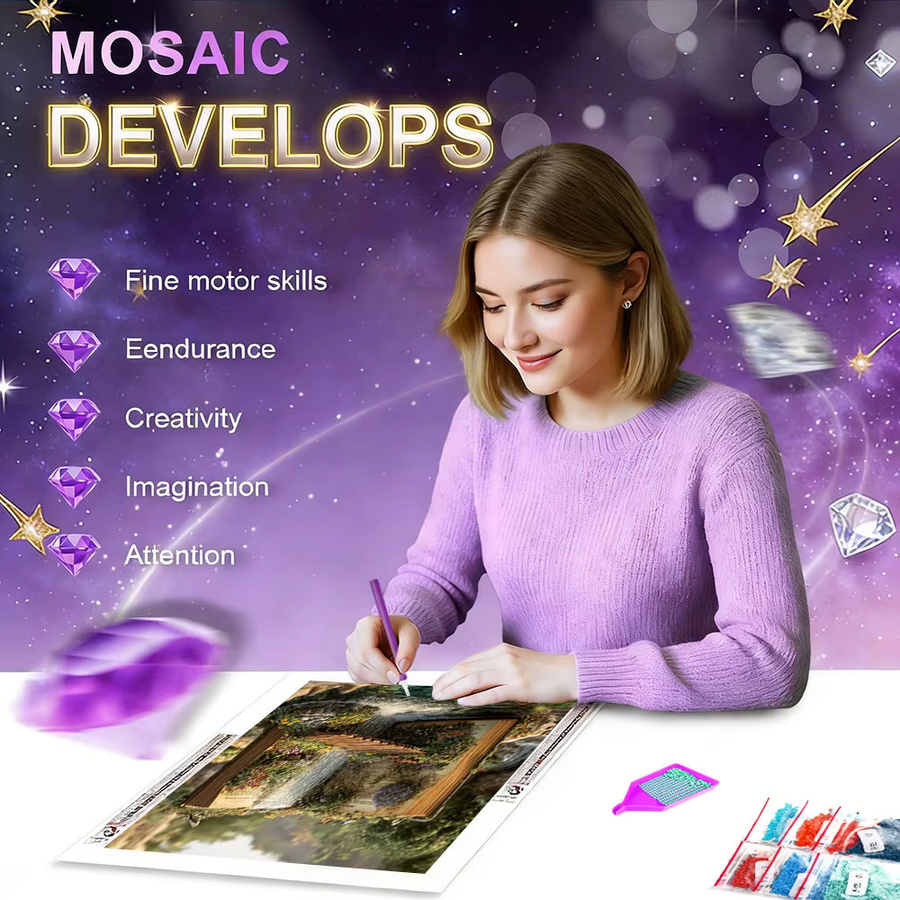 HUACAN Diamond Painting Naturlandschaft mit See und Fluss als Buch-Diamantmosaik Wanddekoration in Multicolour - Bild 4