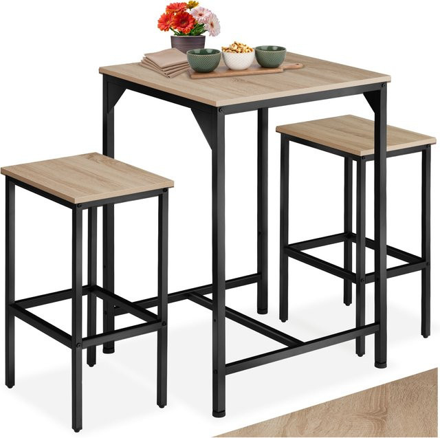 tectake Barset Inverness 3-teiliges Barset im Industrial Style aus Holz und Stahl in Eiche Sonoma, B/T/H: 120 x 60 x 91 cm - Bild 1