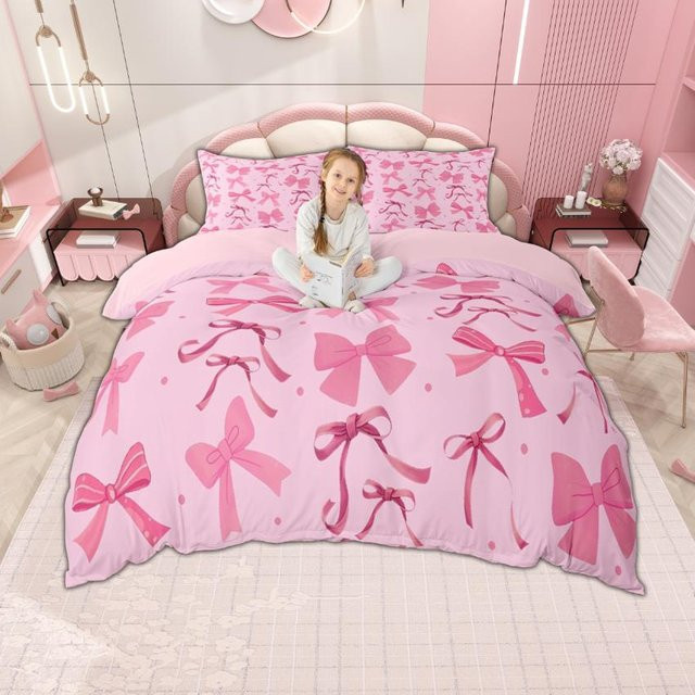 Homewish Bettwäsche-Set mit Leopardendruck und Schleifenknoten-Design in Pink, bestehend aus Bettdeckenbezug und Kissenbezügen aus Mikrofaser, B/H: 100 x 135 cm - Bild 1