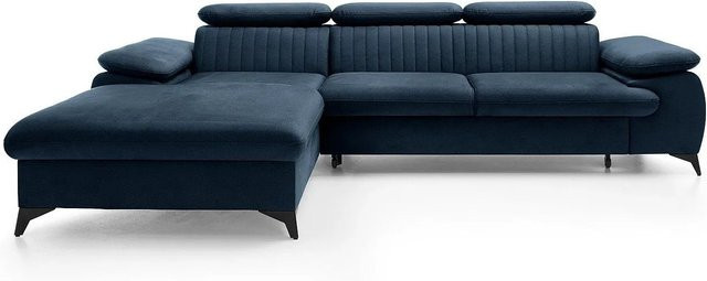 Vente-unique Schlafsofa Samara in Marineblau mit Samtbezug und L-Form, Breite: 280 cm - Bild 1