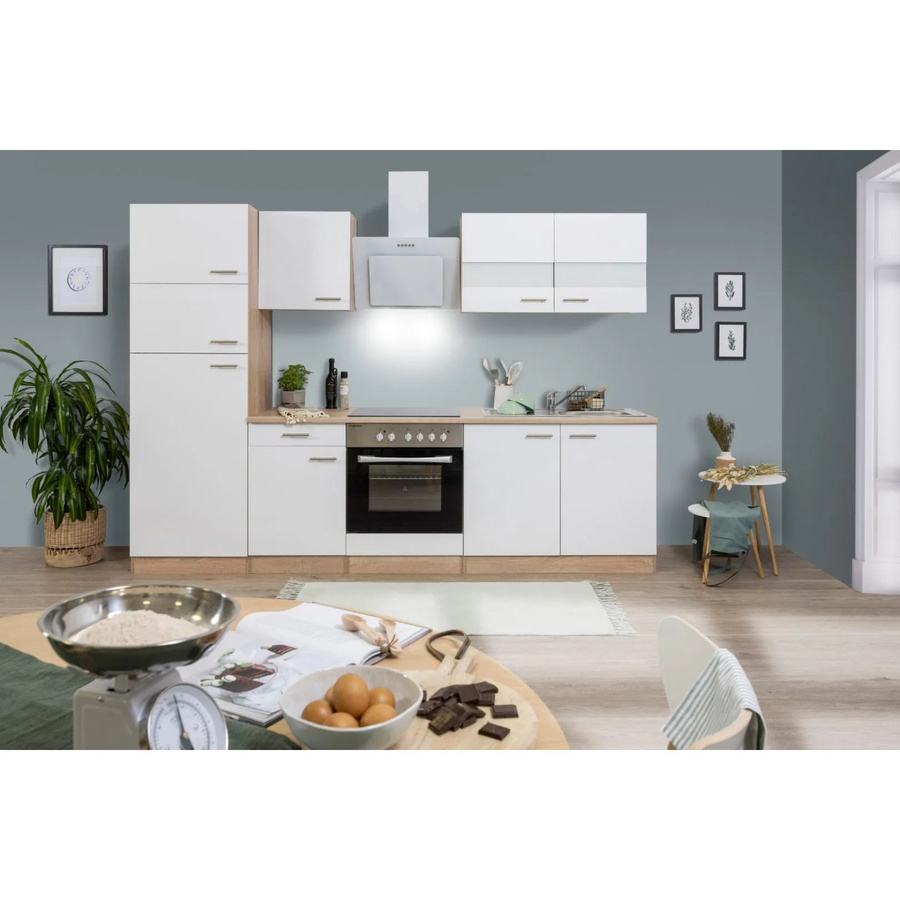 Respekta Küchenzeile KB270ESWCGKE mit Kühlschrank in Weiß-Eiche Sägerau Nachbildung glänzend, B/T/H: 270 x 60 x 200 cm - Bild 2
