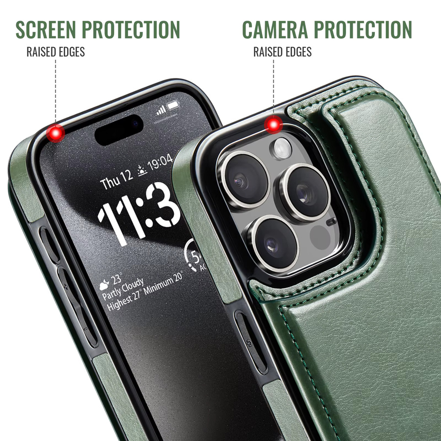 WeFor Brieftaschenhülle aus PU-Leder mit Kartenhalter und Kickstand für iPhone 15 14 Plus 13 12 11 Pro Max, Doppelter Magnetverschluss, Blau und Grün - Bild 5