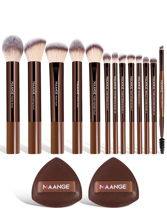 MAANGE Make-up-Pinsel-Set, 13-teilig, synthetische Haare, mit 2 Luftpolster-Puffs - Bild 5