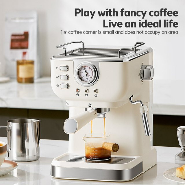 Aramox Halbautomatische Espressomaschine mit 20 Bar Hochdruck-Extraktion, 1050 W, 1,5 l Wassertank, Weiß - Bild 1