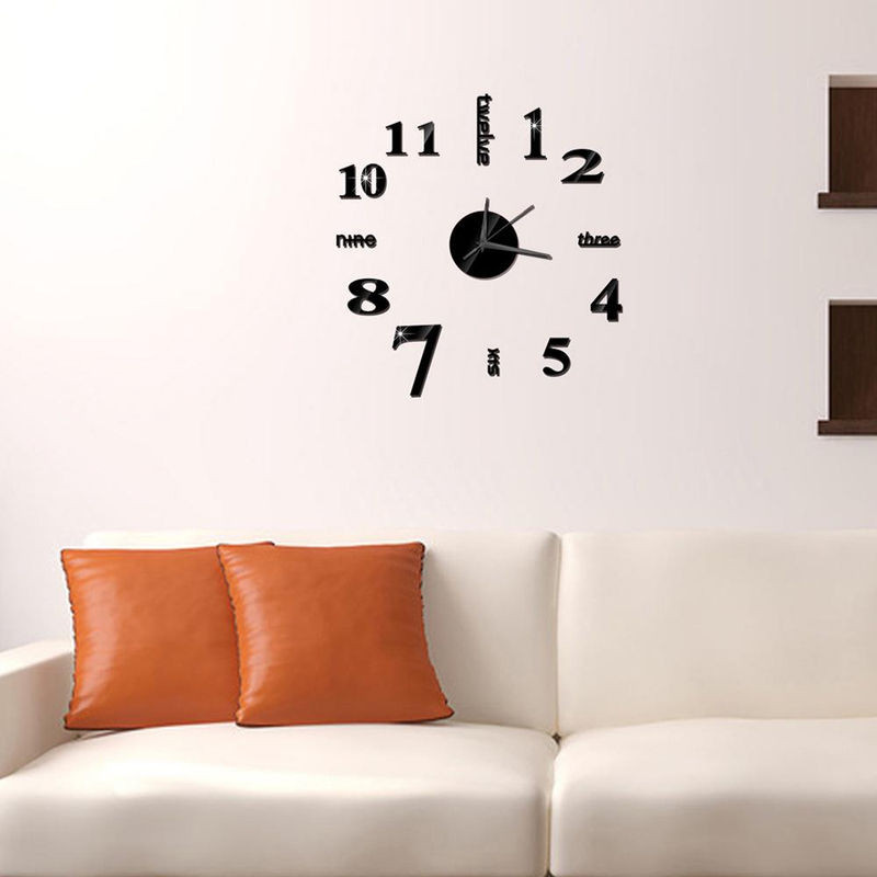 Tooarts DIY Wanduhr aus EVA und Kunststoff, rahmenlose Spiegel-Wanduhr in geometrischem Design, geräuschlos und analog, erhältlich in Schwarz, Silber oder Gold - Bild 1