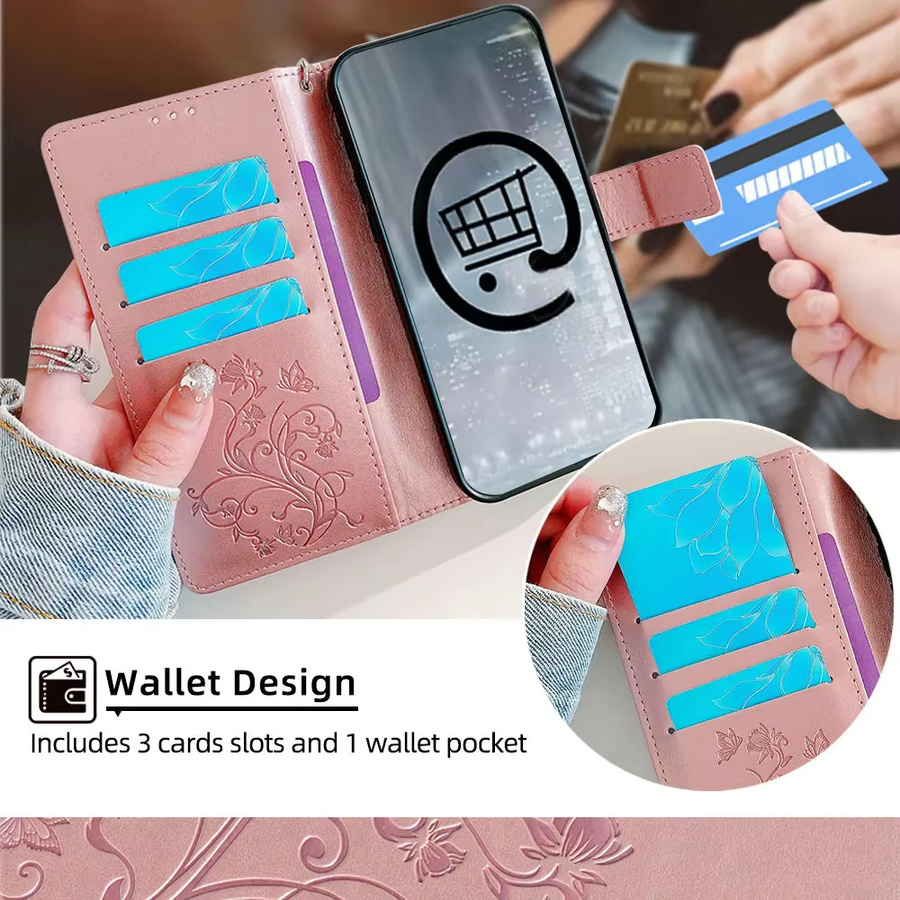 Leder-Brieftaschenhülle mit Schmetterlingsmotiven für VIVO V50 Lite V40 V30 V27 V25 V23 Pro SE V29 Lite V30E V29E V27E in Grau - Bild 3
