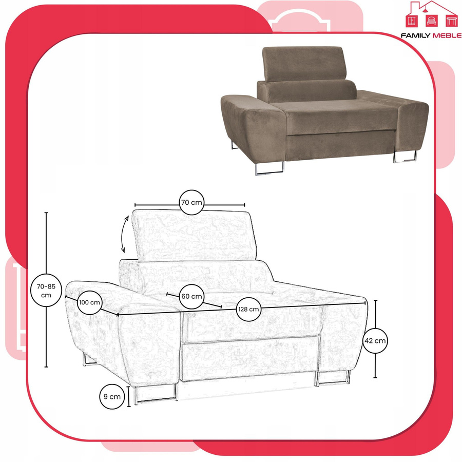 Wohnzimmersofa-Set Bosso von Family Meble mit 2-Sitzer-Sofa und Sessel in Braun mit Schlaffunktion, Breite: 198 cm, Tiefe: 70 cm, Höhe: 100 cm - Bild 3