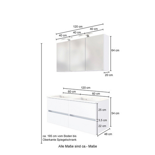 HELD MÖBEL Doppel-Waschtisch-Set LUCCA in Grau und Weiß, 7-teilig, modern und wandmontiert, B/T/H: 120 x 46,5 x 66 cm - Bild 2