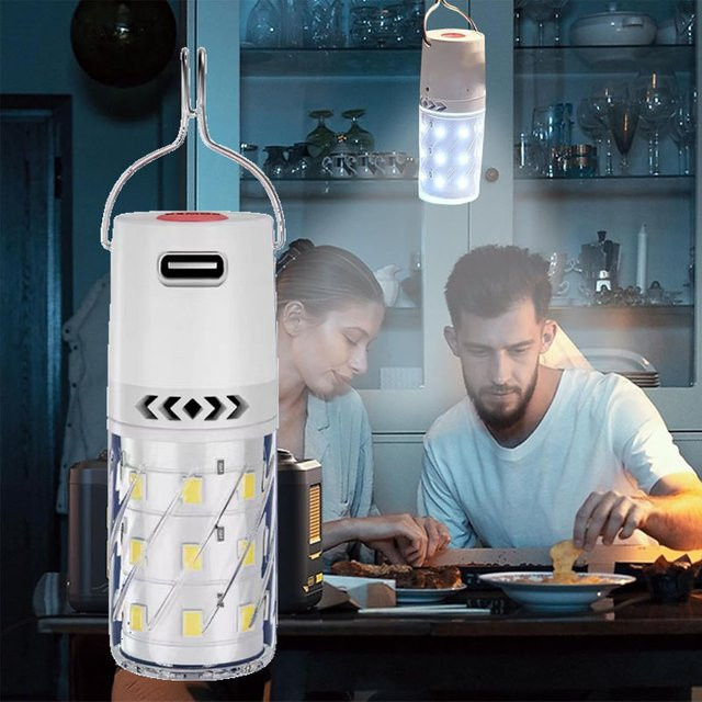 LINYILIGHT Wiederaufladbare Camping-Zeltlaterne mit Clip-Haken und 3 Beleuchtungsmodi in Weiß - Bild 1