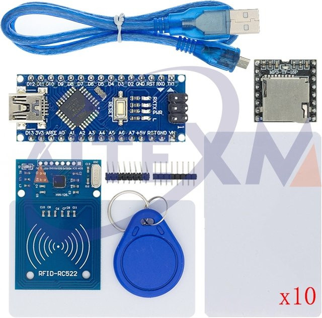AITEXM ROBOT RFID-DIY-Kit für Arduino Nano mit 13,56 MHz IC-Karte, Nano V3.0 MINI-USB-Karte, MINI-MP3-Modul, MFRC522 und USB-Kabel - Bild 1