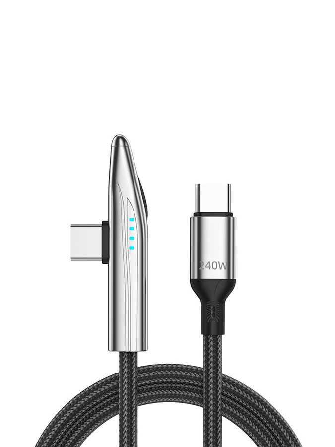 NNBILI 90-Grad USB-C auf Typ-C Gaming-Ladekabel mit 240W PD Schnellladefunktion, USB-A auf USB-C, Farbe: Silber - Bild 7
