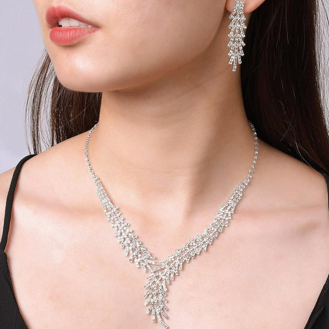 Lucky Star Jewelry Schmuck-Set, Ohrringe, Halskette, Messing, Silber, Zirkonia, Damen - Bild 1