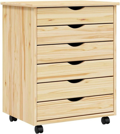 vidaXL Rollcontainer MOSS aus Massivholz Kiefer in Klarlack Braun, B: 53 cm, T: 39 cm, H: 65,5 cm