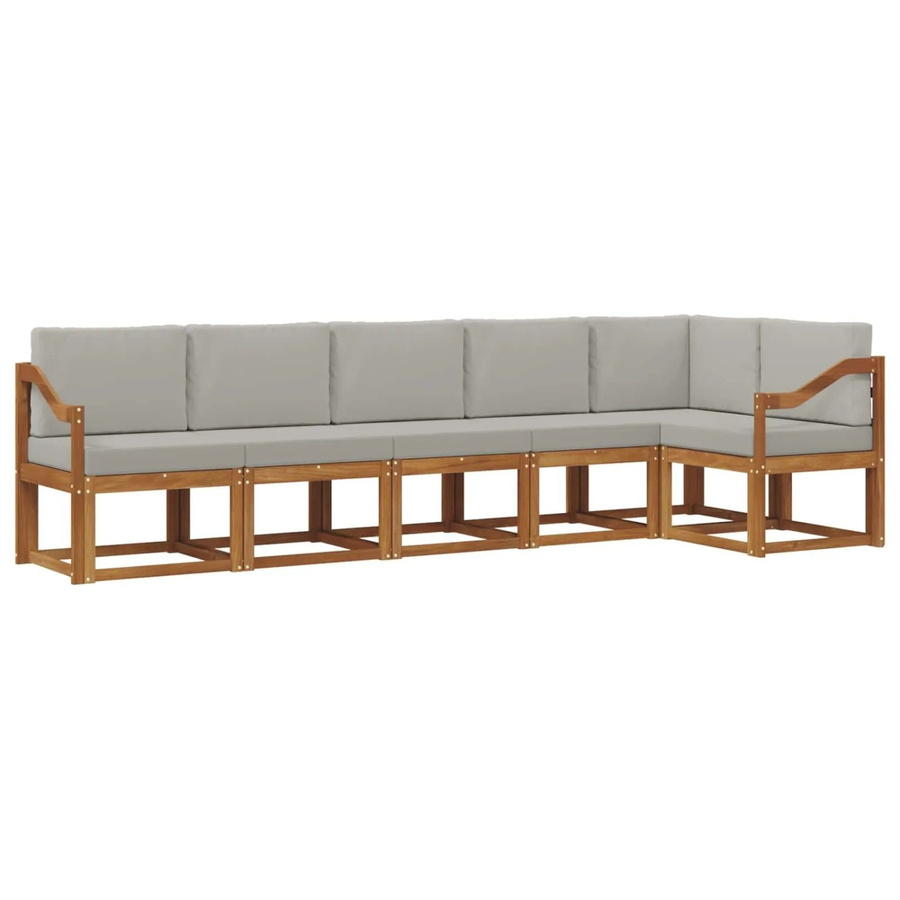 vidaXL Outdoor-Sofagarnitur 6-teilig L-Form aus Akazienholz mit Kissen in Grau und Natur - Bild 2