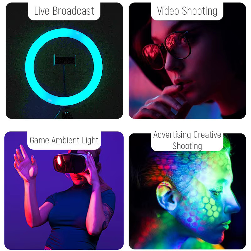 SZKOSTON 13 Zoll RGB Selfie Ringlicht mit Stativ und Telefonhalter, dimmbares LED-Ringlicht in Weiß und Multicolour für Live-Streaming, Make-up und Fotografie - Bild 3