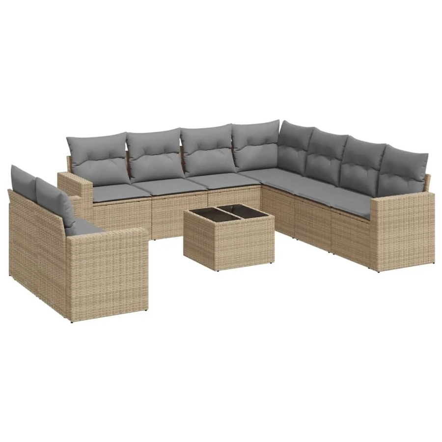 vidaXL 10-teilige Garten-Sofagarnitur aus Poly-Rattan mit Kissen in Beige-grau - Bild 2
